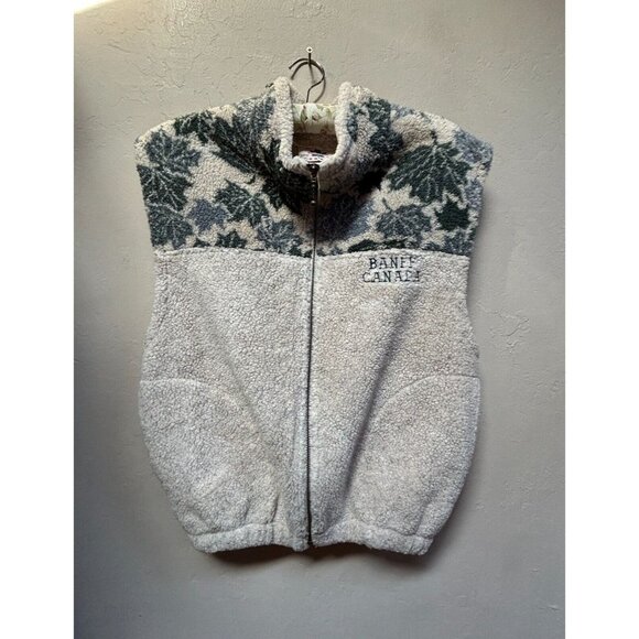 Vintage Quality Goods Canada Women Small Gray Sherpa Fleece Vest Pocket Full-Zip - Picture 1 of 9